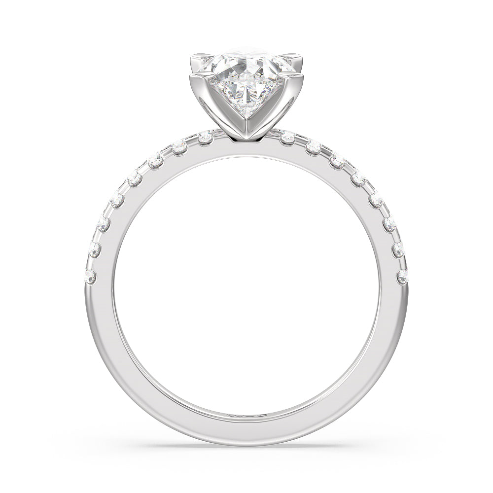 Vela Medi Traditional Pave Diamond Engagement Ring with Pear Cut Diamond in 14KT Platinum view 2

