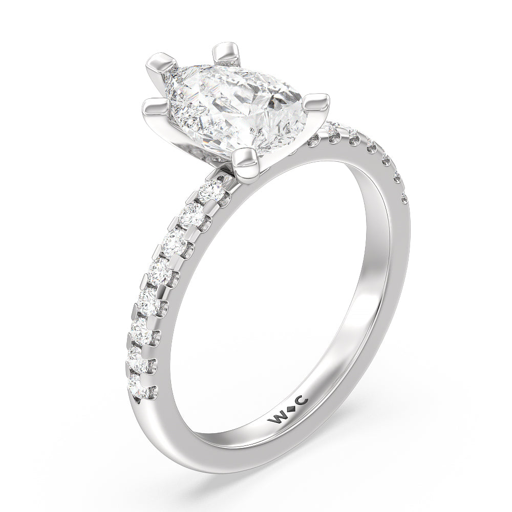 Vela Medi Traditional Pave Diamond Engagement Ring with Pear Cut Diamond in 14KT Platinum view 3
