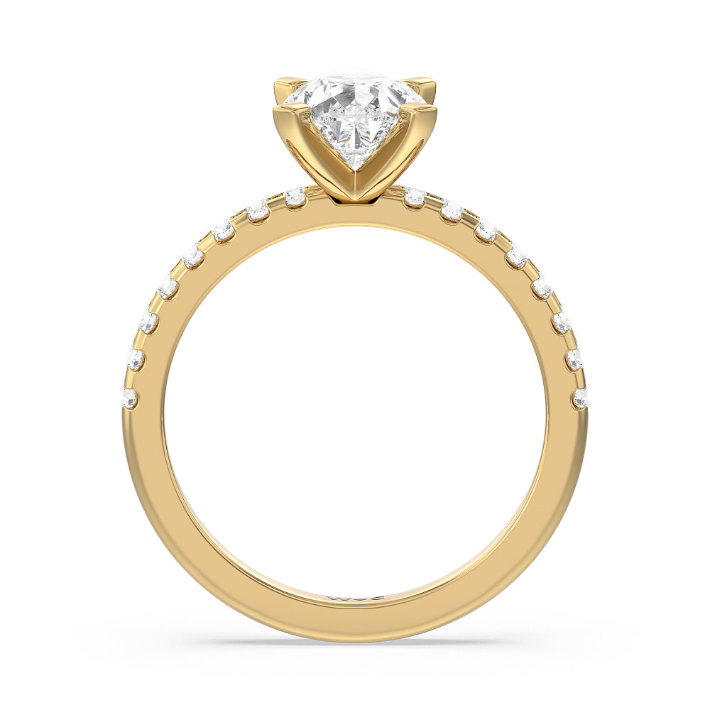 Vela Medi Traditional Pave Diamond Engagement Ring with Pear Cut Diamond in 14KT Yellow Gold view 2
