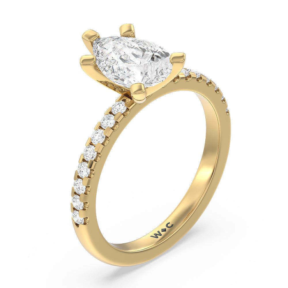 Vela Medi Traditional Pave Diamond Engagement Ring with Pear Cut Diamond in 14KT Yellow Gold view 3
