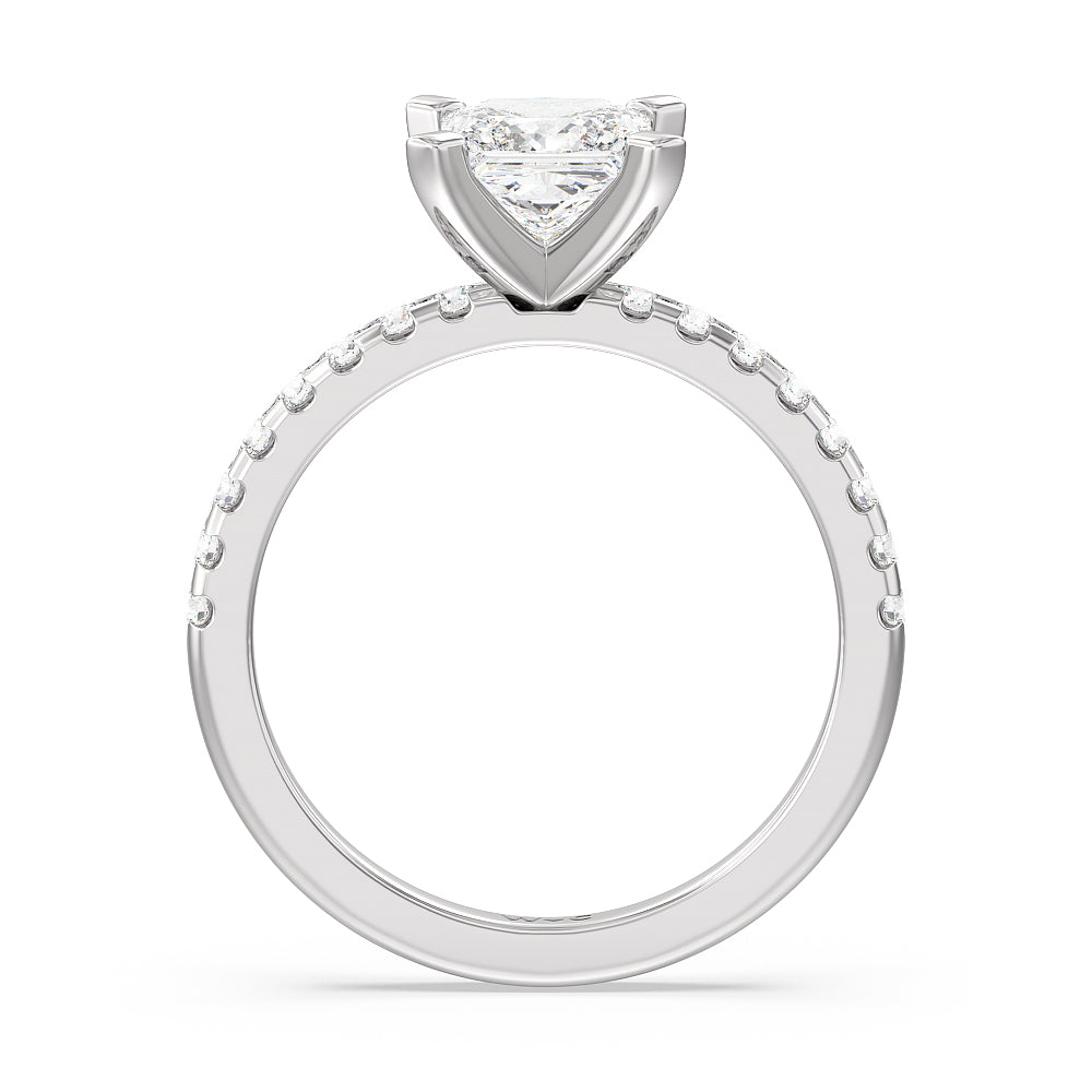 Vela Medi Traditional Pave Diamond Engagement Ring with Princess Cut Diamond in 14KT Platinum view 2
