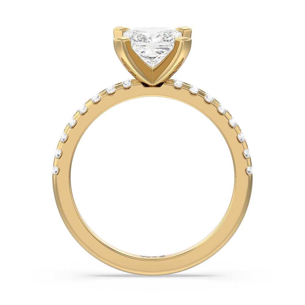 Vela Medi Traditional Pave Diamond Engagement Ring with Princess Cut Diamond in 14KT Yellow Gold view 2
