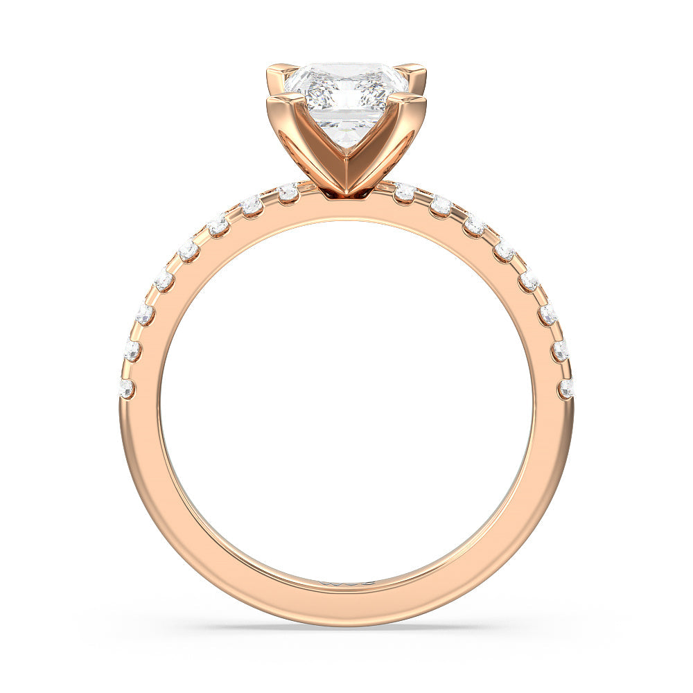 Vela Medi Traditional Pave Diamond Engagement Ring with Radiant Cut Diamond in 14KT Rose Gold view 2
