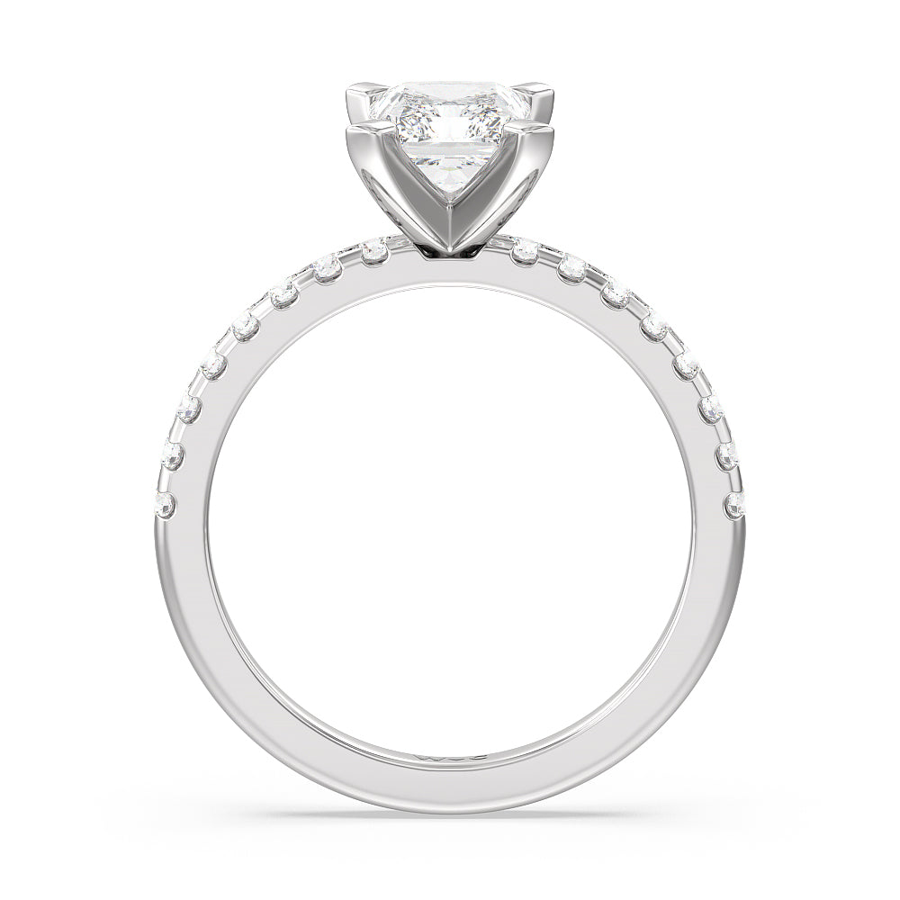 Vela Medi Traditional Pave Diamond Engagement Ring with Radiant Cut Diamond in 14KT Platinum view 2
