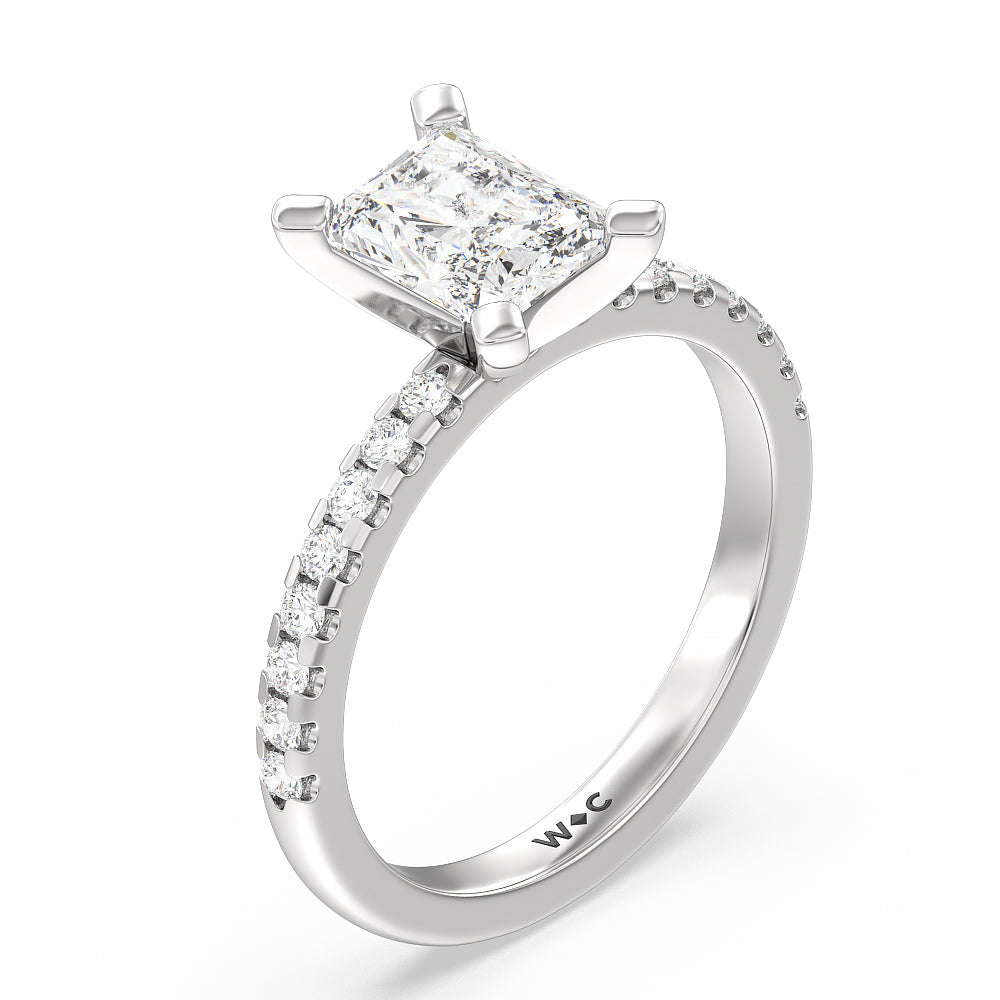 Vela Medi Traditional Pave Diamond Engagement Ring with Radiant Cut Diamond in 14KT Platinum view 3
