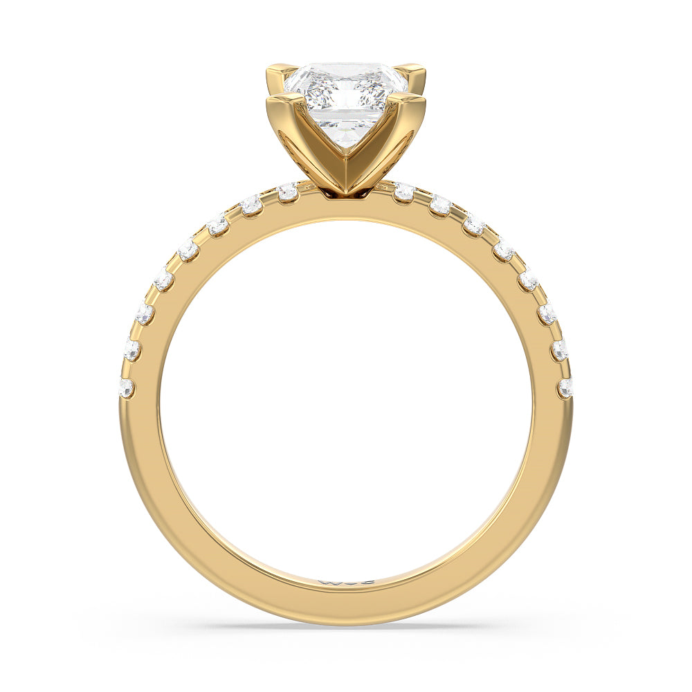 Vela Medi Traditional Pave Diamond Engagement Ring with Radiant Cut Diamond in 14KT Yellow Gold view 2
