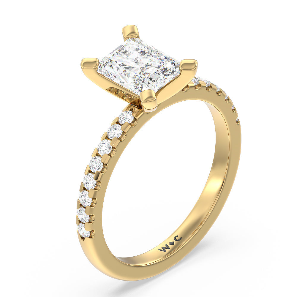 Vela Medi Traditional Pave Diamond Engagement Ring with Radiant Cut Diamond in 14KT Yellow Gold view 3
