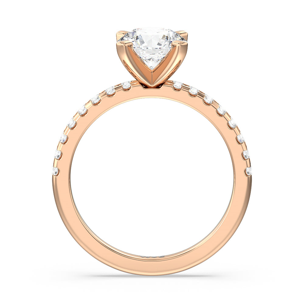 Vela Medi Traditional Pave Diamond Engagement Ring with Round Cut Diamond in 14KT Rose Gold view 2
