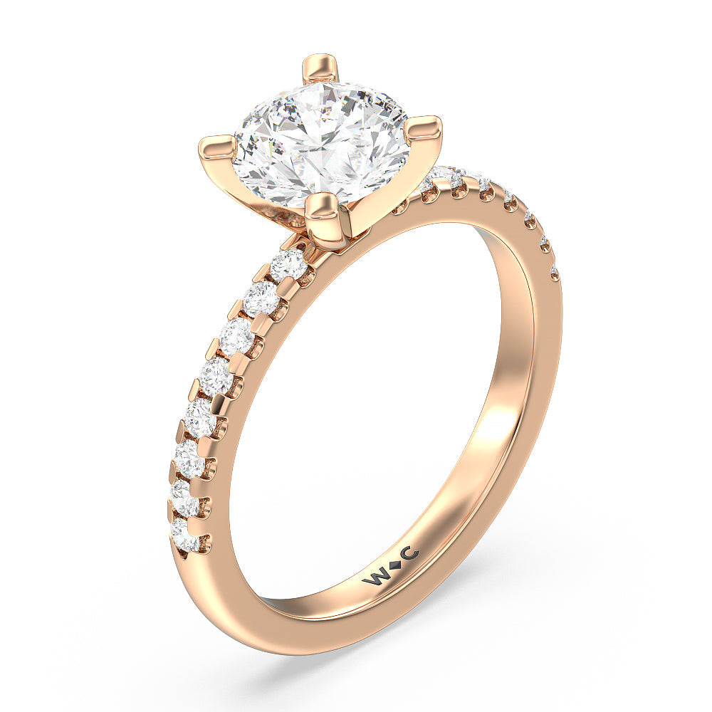 Vela Medi Traditional Pave Diamond Engagement Ring with Round Cut Diamond in 14KT Rose Gold view 3
