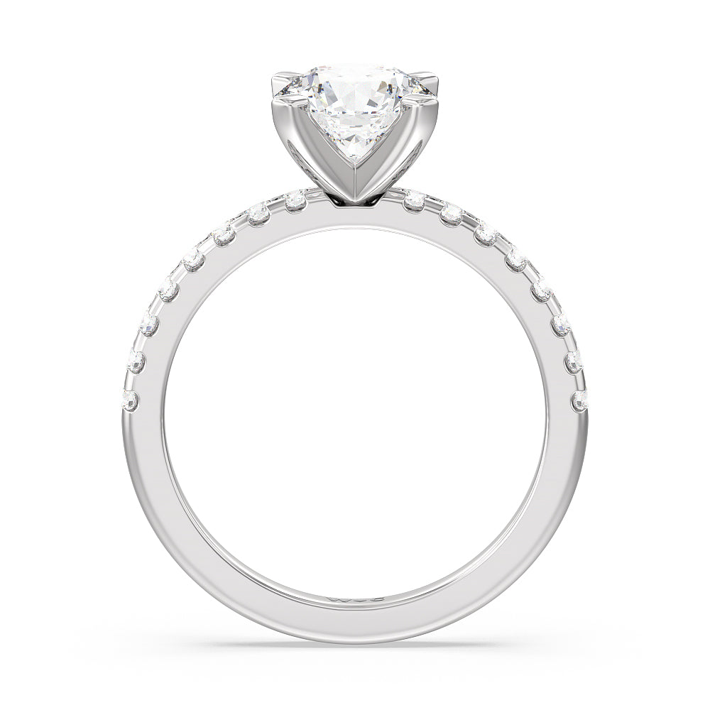 Vela Medi Traditional Pave Diamond Engagement Ring with Round Cut Diamond in 14KT Platinum view 2
