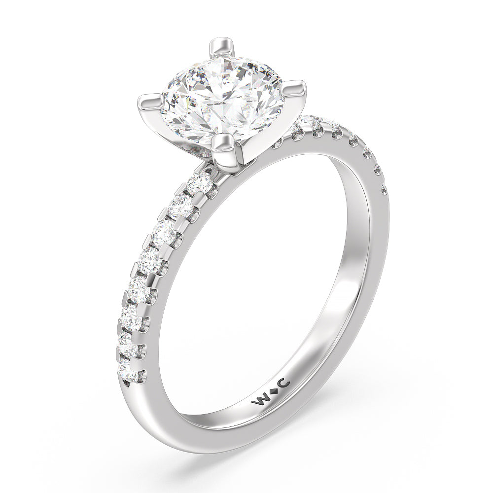 Vela Medi Traditional Pave Diamond Engagement Ring with Round Cut Diamond in 14KT Platinum view 3
