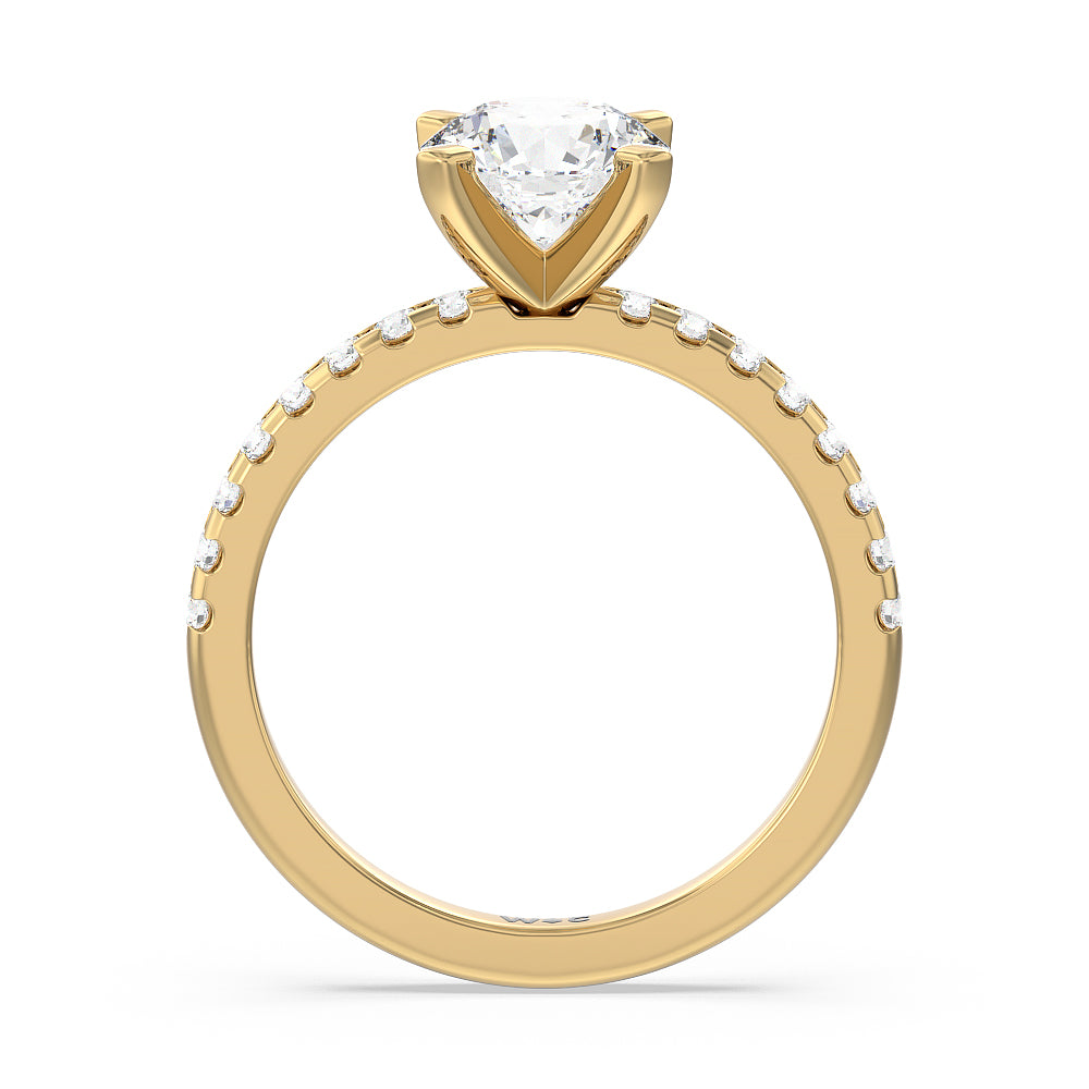 Vela Medi Traditional Pave Diamond Engagement Ring with Round Cut Diamond in 14KT Yellow Gold view 2
