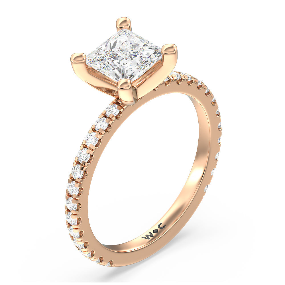 Princess Cut Ara Medi Traditional Pave Diamond Engagement Ring with Lab Grown Diamond in 14KT Rose Gold view 3
