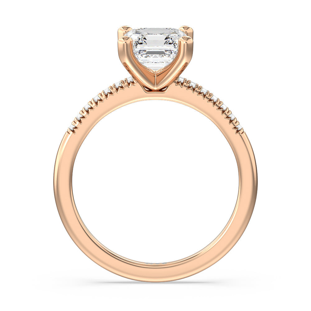 Asscher Cut Lyra Petite French Set Diamond Engagement Ring with Lab Grown Diamond in 14KT Rose Gold view 2
