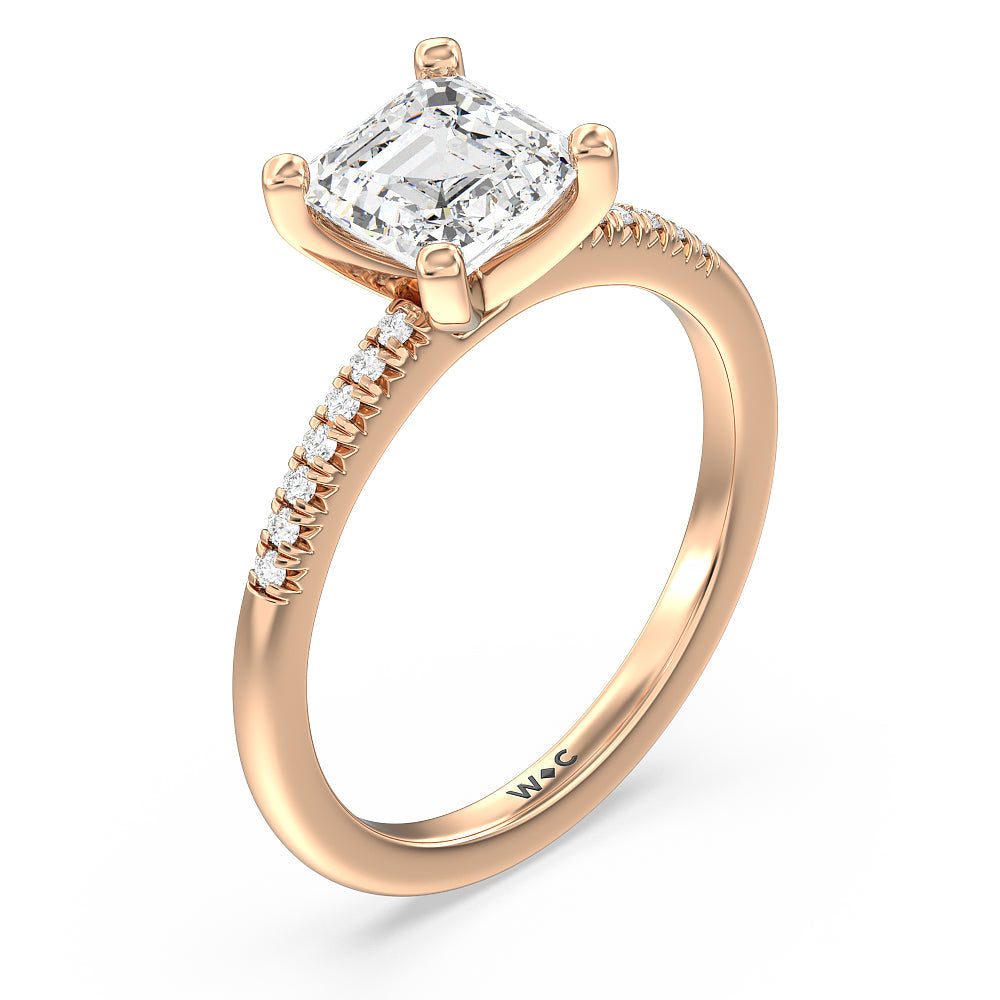 Asscher Cut Lyra Petite French Set Diamond Engagement Ring with Lab Grown Diamond in 14KT Rose Gold view 3
