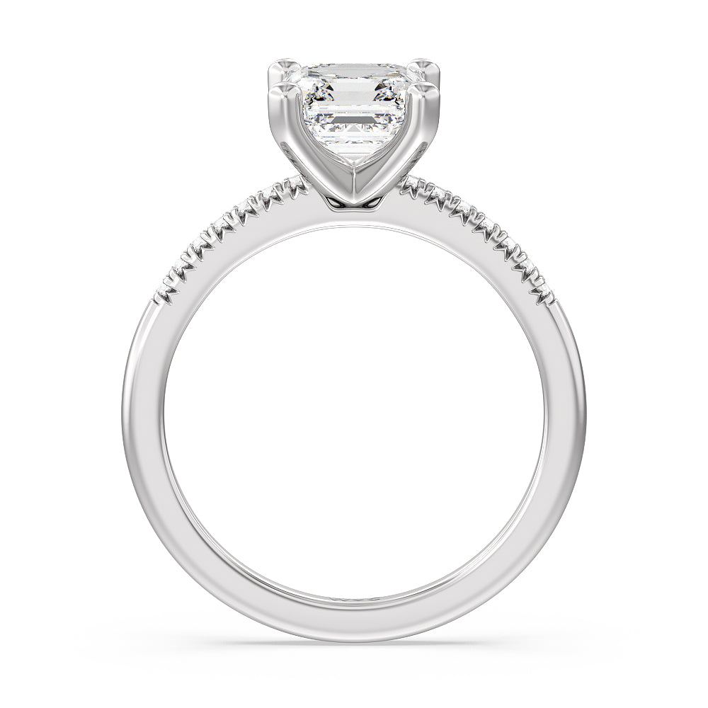 Asscher Cut Lyra Petite French Set Diamond Engagement Ring with Lab Grown Diamond in 14KT Platinum view 2

