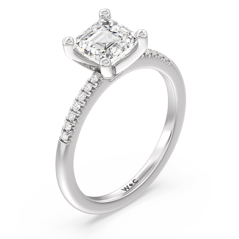 Asscher Cut Lyra Petite French Set Diamond Engagement Ring with Lab Grown Diamond in 14KT Platinum view 3
