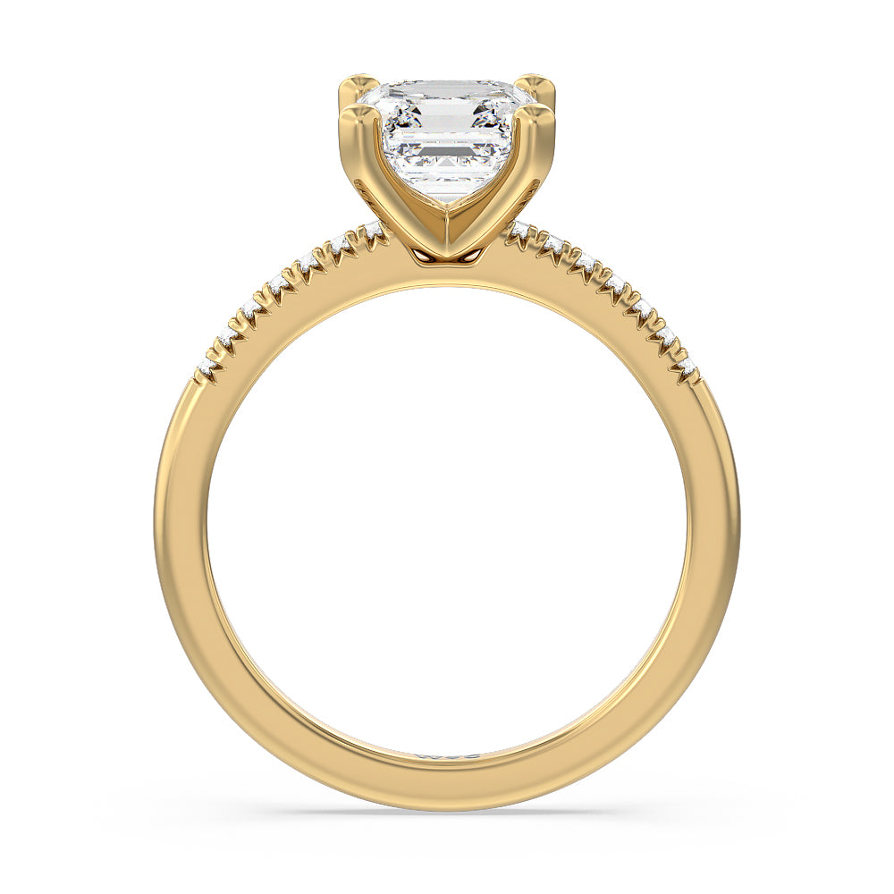 Asscher Cut Lyra Petite French Set Diamond Engagement Ring with Lab Grown Diamond in 14KT Yellow Gold view 2
