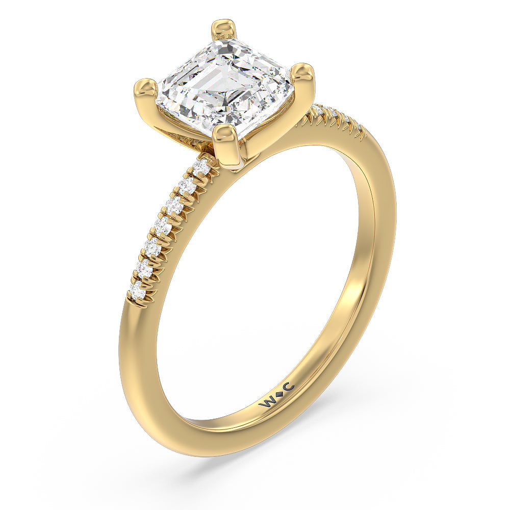 Asscher Cut Lyra Petite French Set Diamond Engagement Ring with Lab Grown Diamond in 14KT Yellow Gold view 3
