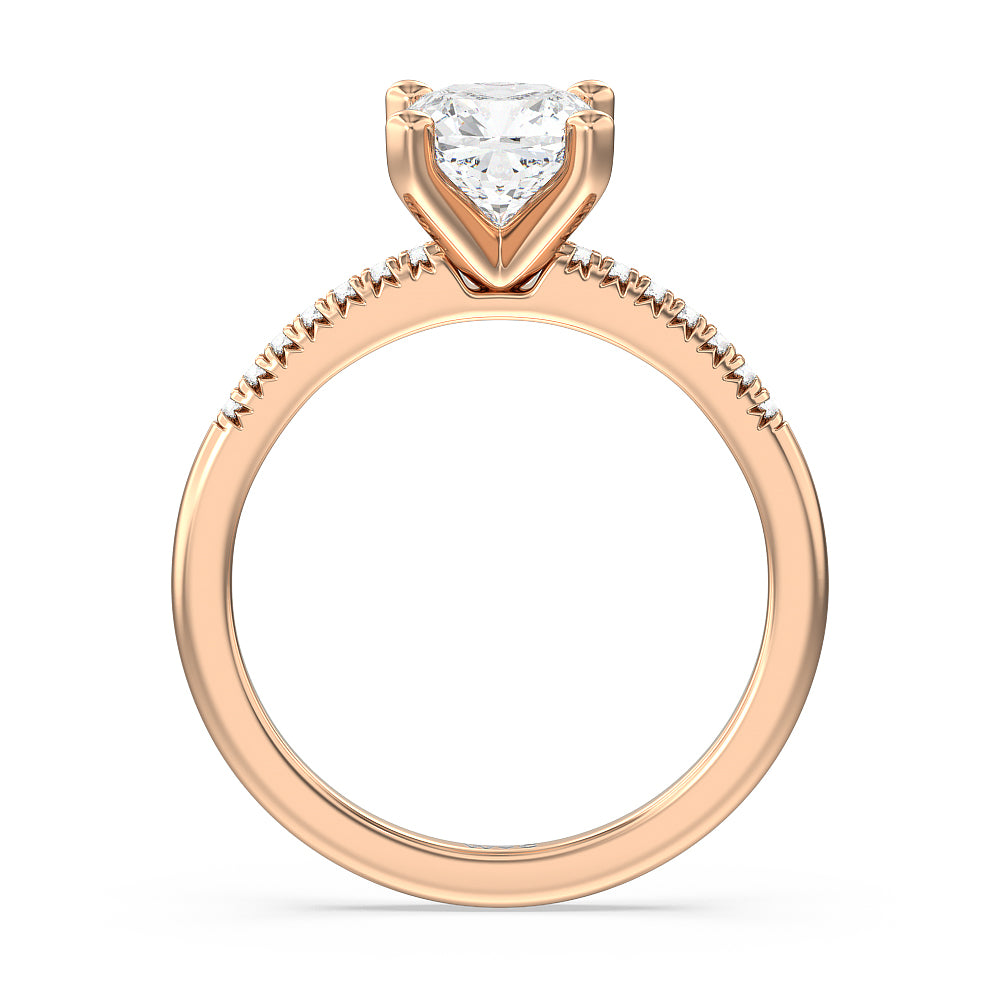 Cushion Cut Lyra Petite French Set Diamond Engagement Ring with Lab Grown Diamond in 14KT Rose Gold view 2
