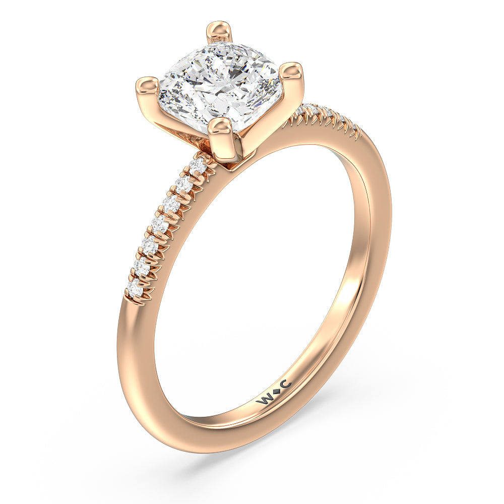Cushion Cut Lyra Petite French Set Diamond Engagement Ring with Lab Grown Diamond in 14KT Rose Gold view 3
