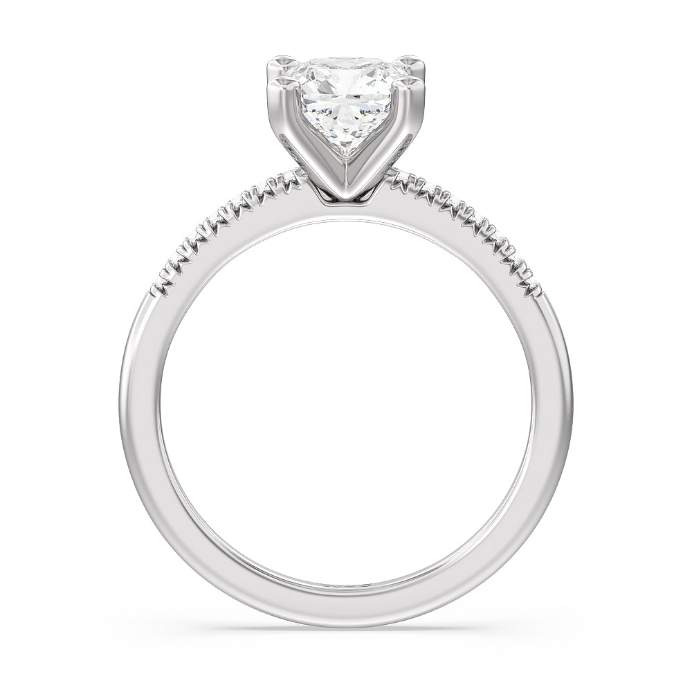 Cushion Cut Lyra Petite French Set Diamond Engagement Ring with Lab Grown Diamond in 14KT Platinum view 2
