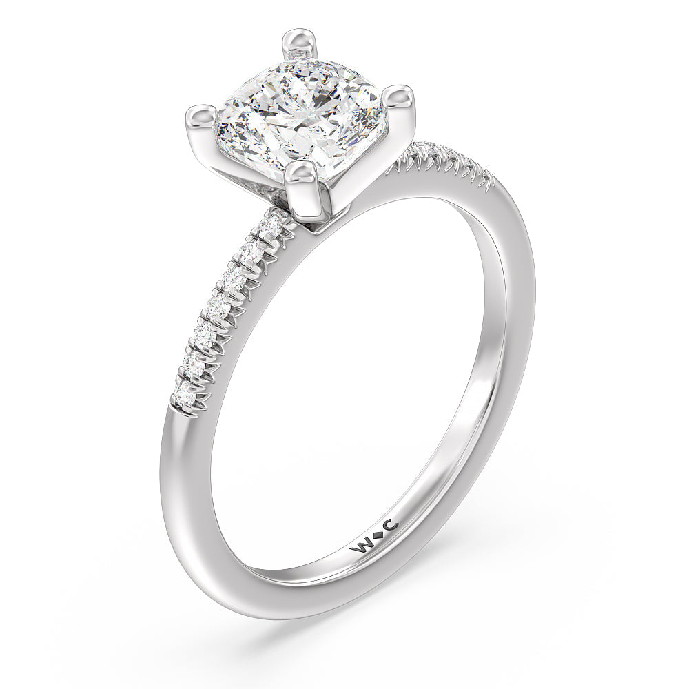 Cushion Cut Lyra Petite French Set Diamond Engagement Ring with Lab Grown Diamond in 14KT Platinum view 3
