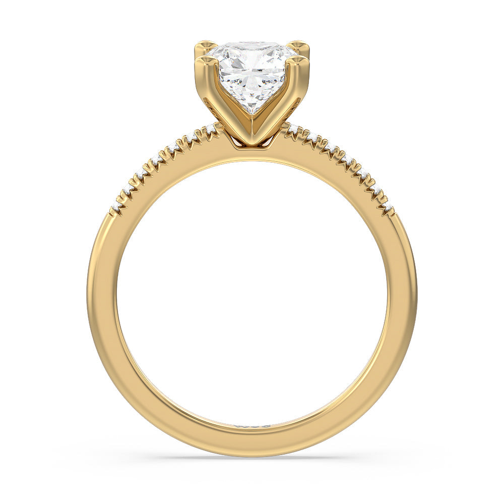 Cushion Cut Lyra Petite French Set Diamond Engagement Ring with Lab Grown Diamond in 14KT Yellow Gold view 2
