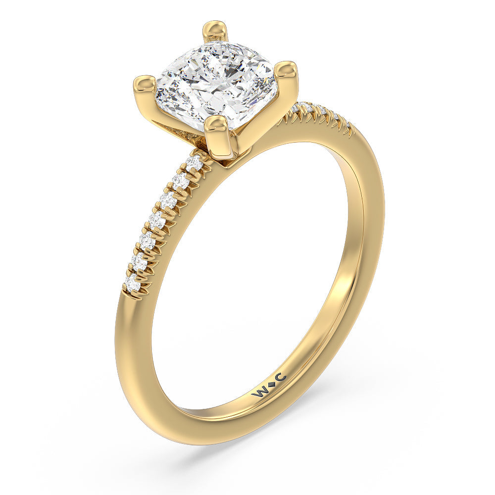 Cushion Cut Lyra Petite French Set Diamond Engagement Ring with Lab Grown Diamond in 14KT Yellow Gold view 3
