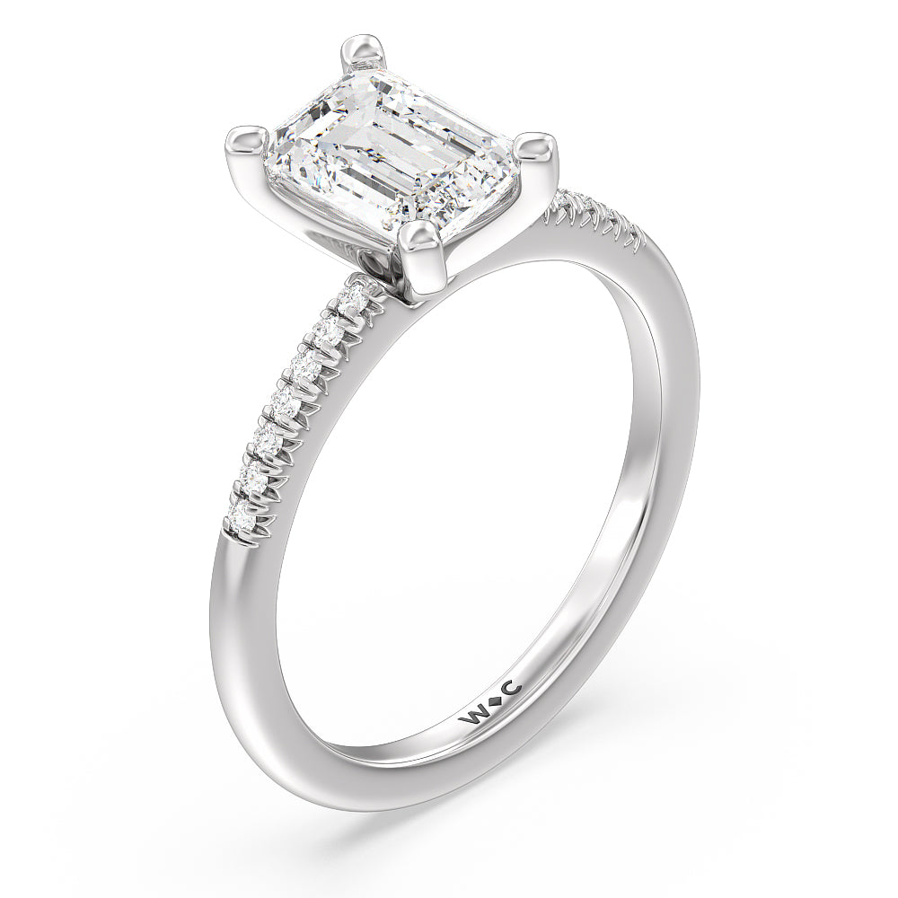 Emerald Cut Lyra Petite French Set Diamond Engagement Ring with Lab Grown Diamond in 14KT Platinum view 3
