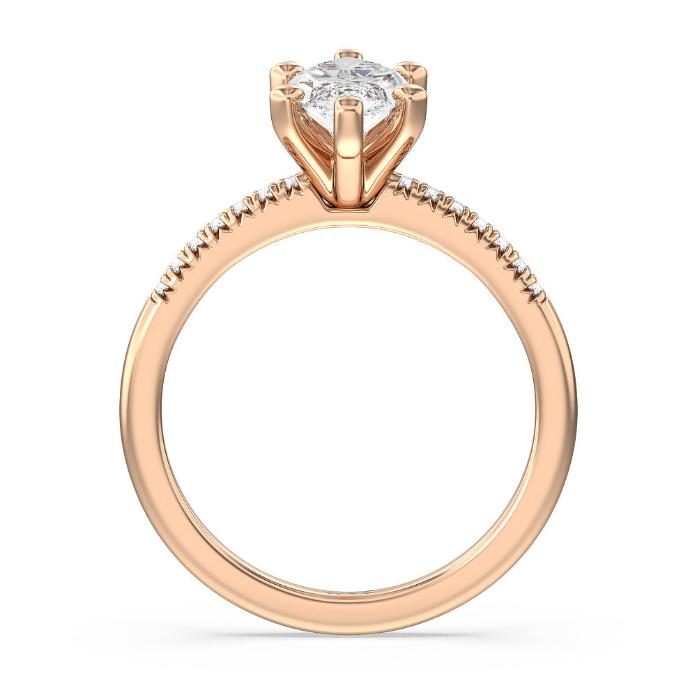 Marquise Cut Lyra Petite French Set Diamond Engagement Ring with Lab Grown Diamond in 14KT Rose Gold view 2
