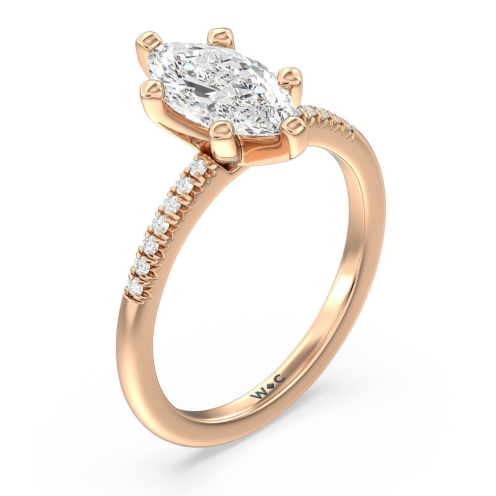 Marquise Cut Lyra Petite French Set Diamond Engagement Ring with Lab Grown Diamond in 14KT Rose Gold view 3
