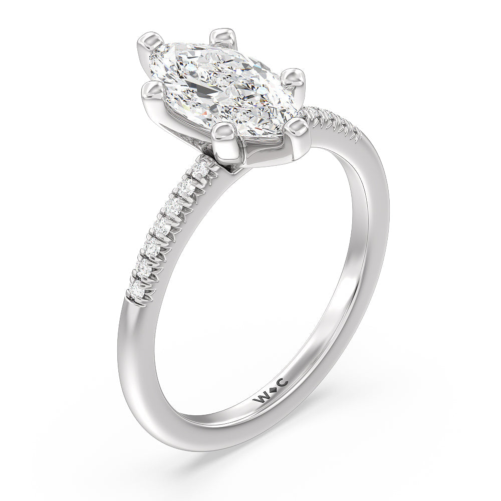 Marquise Cut Lyra Petite French Set Diamond Engagement Ring with Lab Grown Diamond in 14KT Platinum view 3
