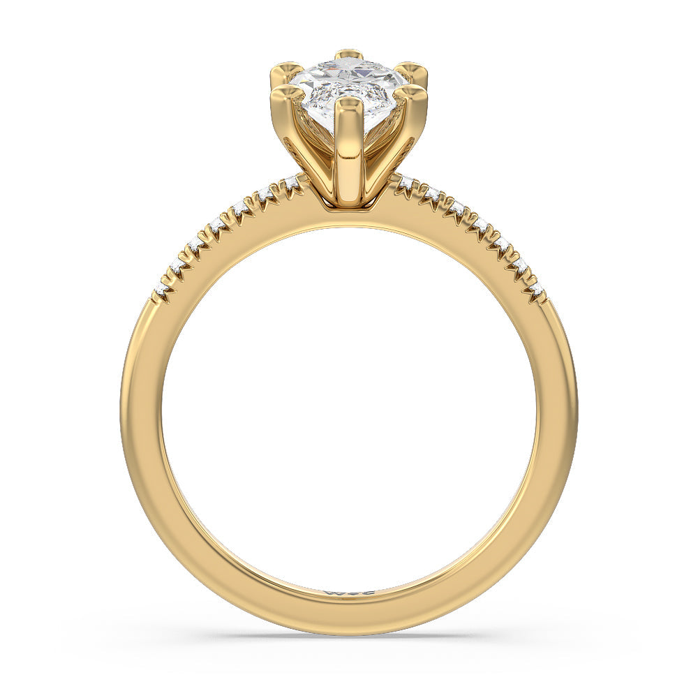 Marquise Cut Lyra Petite French Set Diamond Engagement Ring with Lab Grown Diamond in 14KT Yellow Gold view 2
