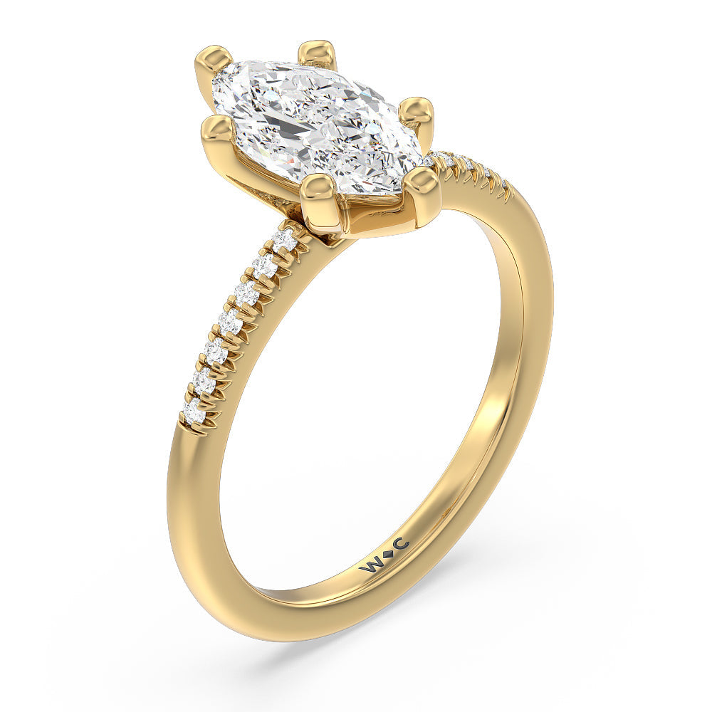 Marquise Cut Lyra Petite French Set Diamond Engagement Ring with Lab Grown Diamond in 14KT Yellow Gold view 3
