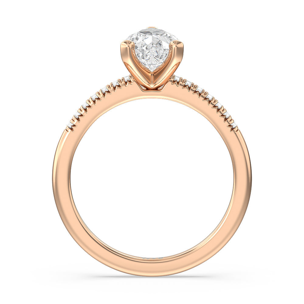 Pear Cut Lyra Petite French Set Diamond Engagement Ring with Lab Grown Diamond in 14KT Rose Gold view 2
