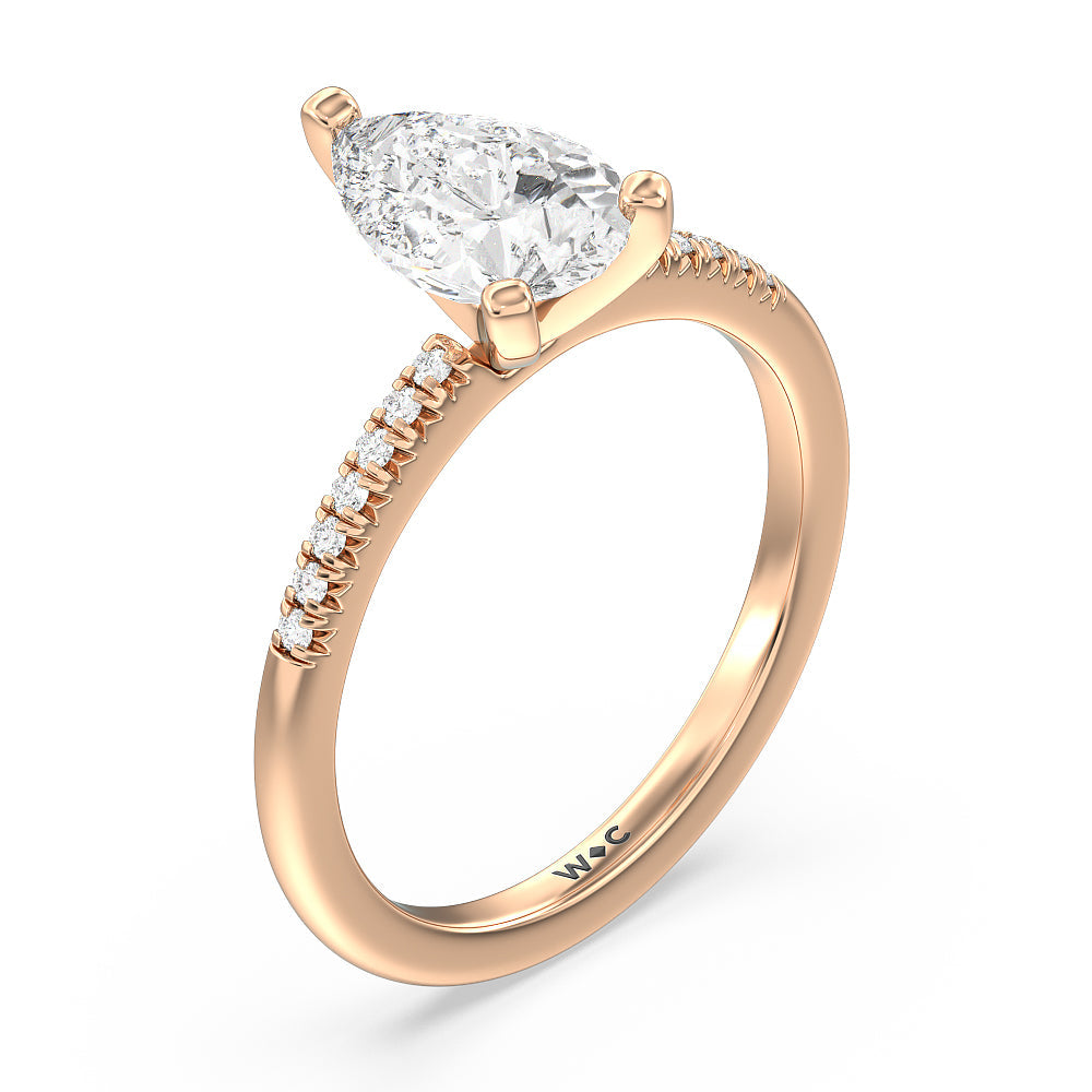 Pear Cut Lyra Petite French Set Diamond Engagement Ring with Lab Grown Diamond in 14KT Rose Gold view 3
