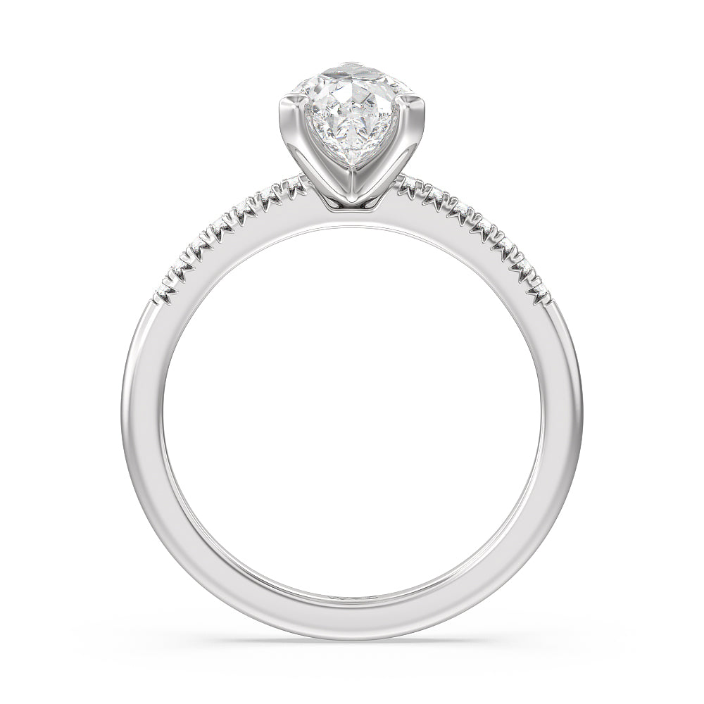 Pear Cut Lyra Petite French Set Diamond Engagement Ring with Lab Grown Diamond in 14KT Platinum view 2
