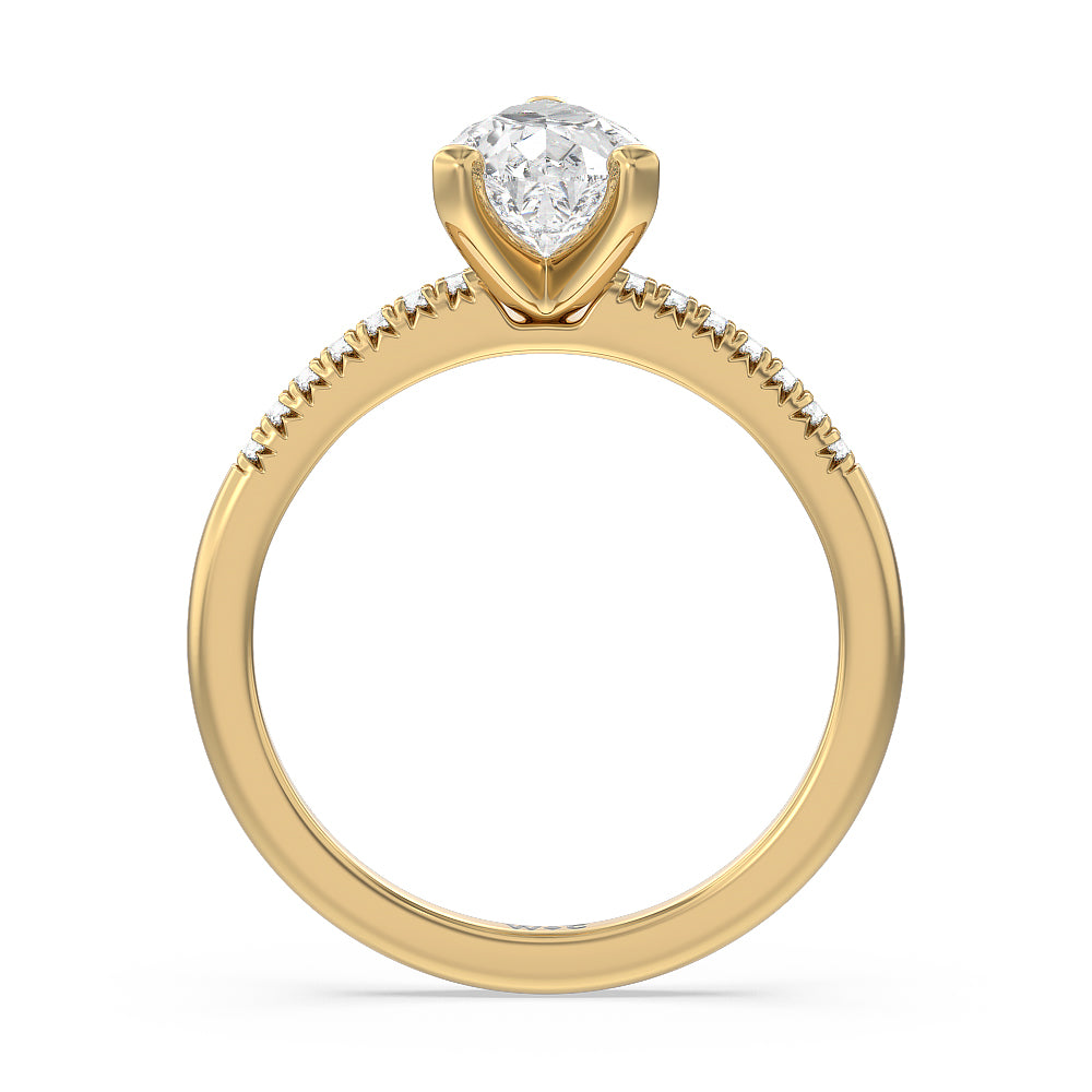 Pear Cut Lyra Petite French Set Diamond Engagement Ring with Lab Grown Diamond in 14KT Yellow Gold view 2
