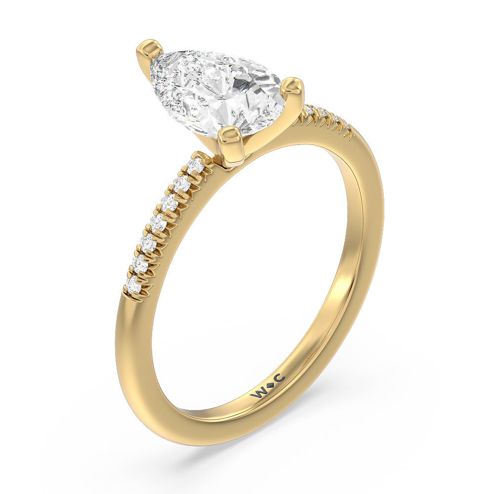 Pear Cut Lyra Petite French Set Diamond Engagement Ring with Lab Grown Diamond in 14KT Yellow Gold view 3
