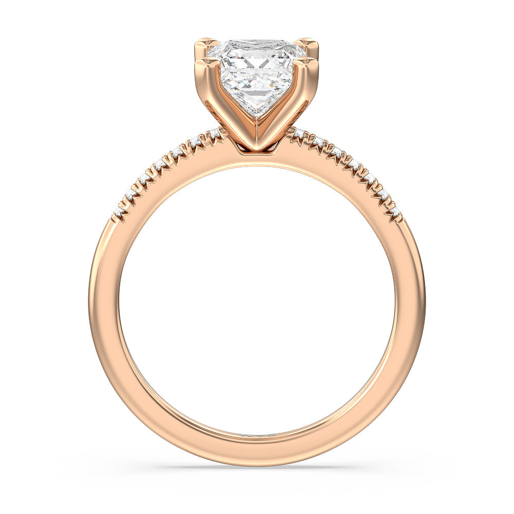 Princess Cut Lyra Petite French Set Diamond Engagement Ring with Lab Grown Diamond in 14KT Rose Gold view 2
