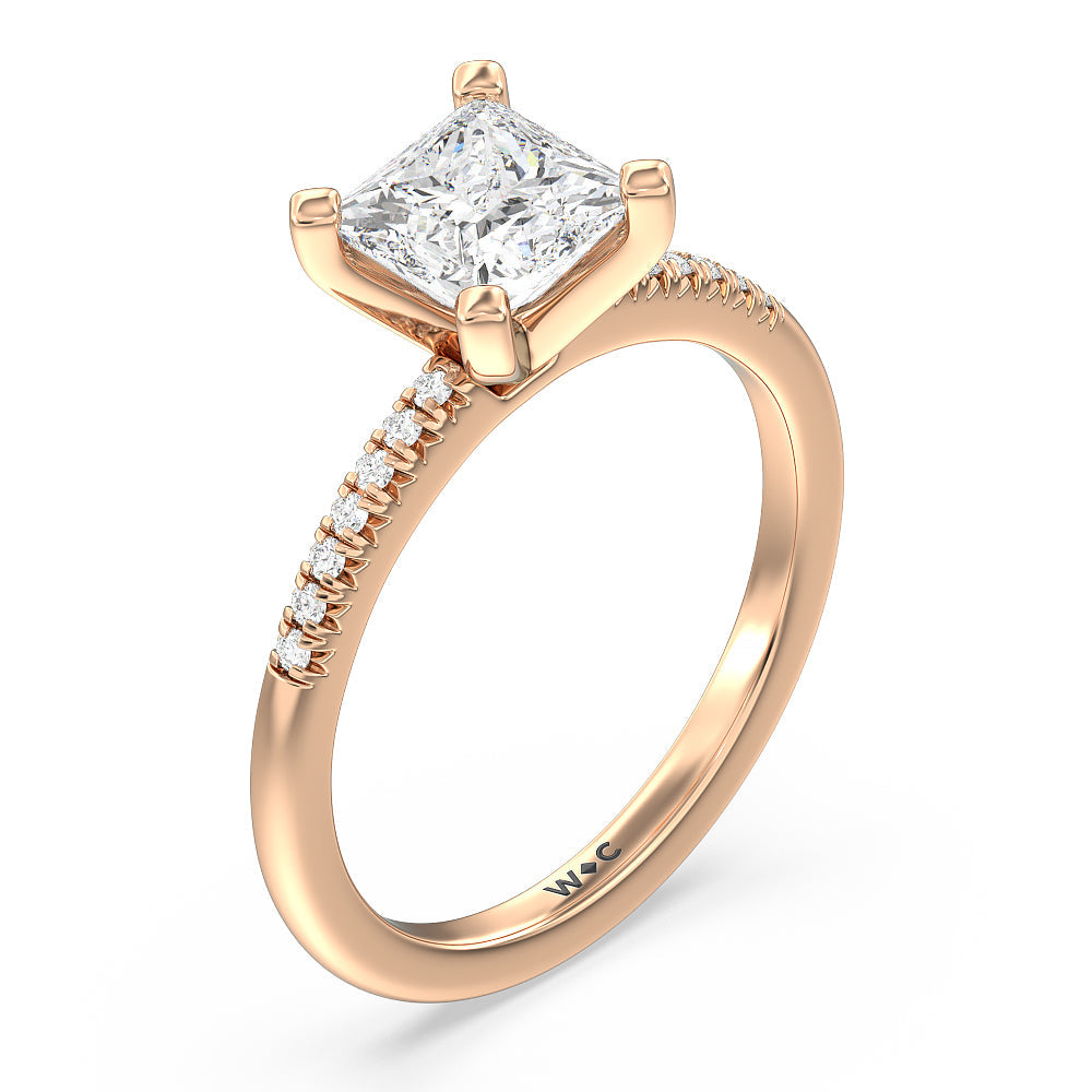 Princess Cut Lyra Petite French Set Diamond Engagement Ring with Lab Grown Diamond in 14KT Rose Gold view 3
