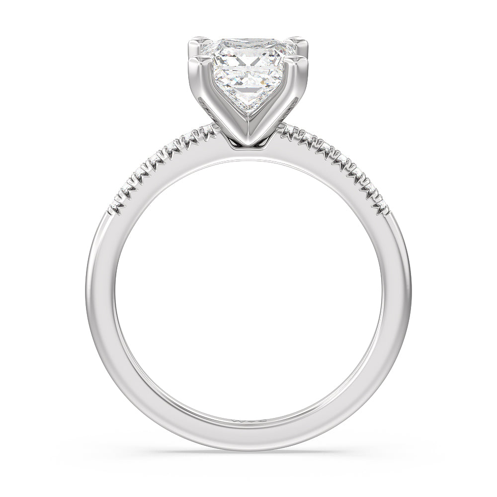 Princess Cut Lyra Petite French Set Diamond Engagement Ring with Lab Grown Diamond in 14KT Platinum view 2
