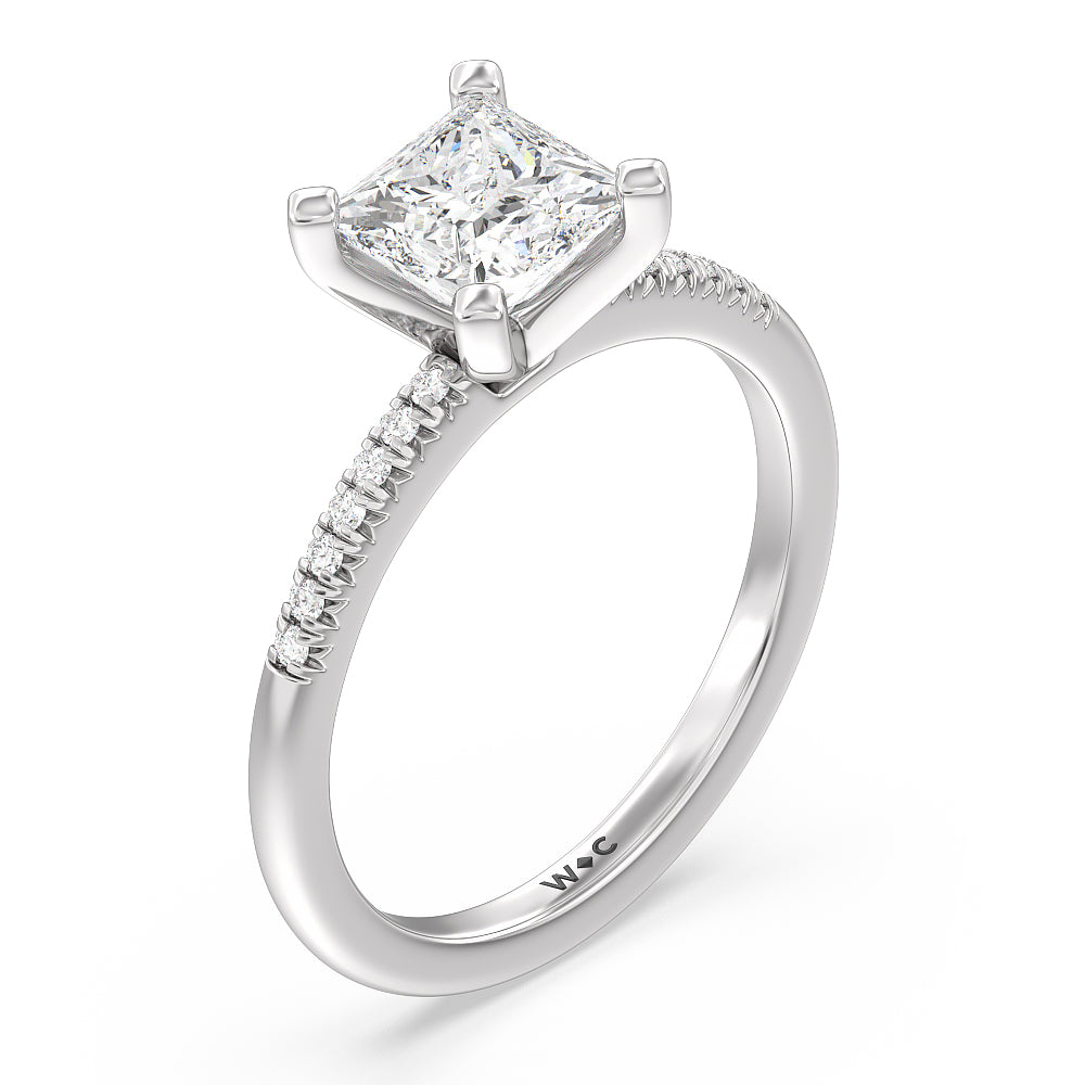Princess Cut Lyra Petite French Set Diamond Engagement Ring with Lab Grown Diamond in 14KT Platinum view 3
