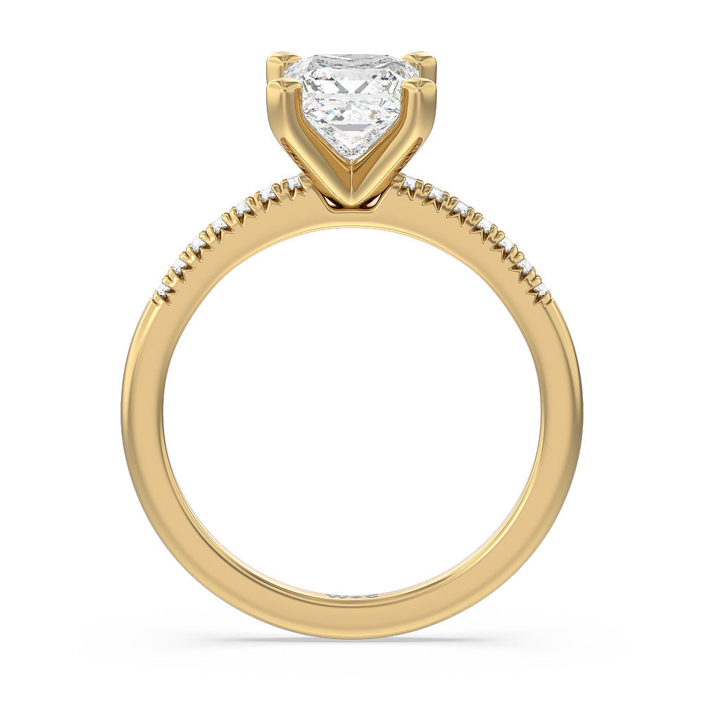 Princess Cut Lyra Petite French Set Diamond Engagement Ring with Lab Grown Diamond in 14KT Yellow Gold view 2

