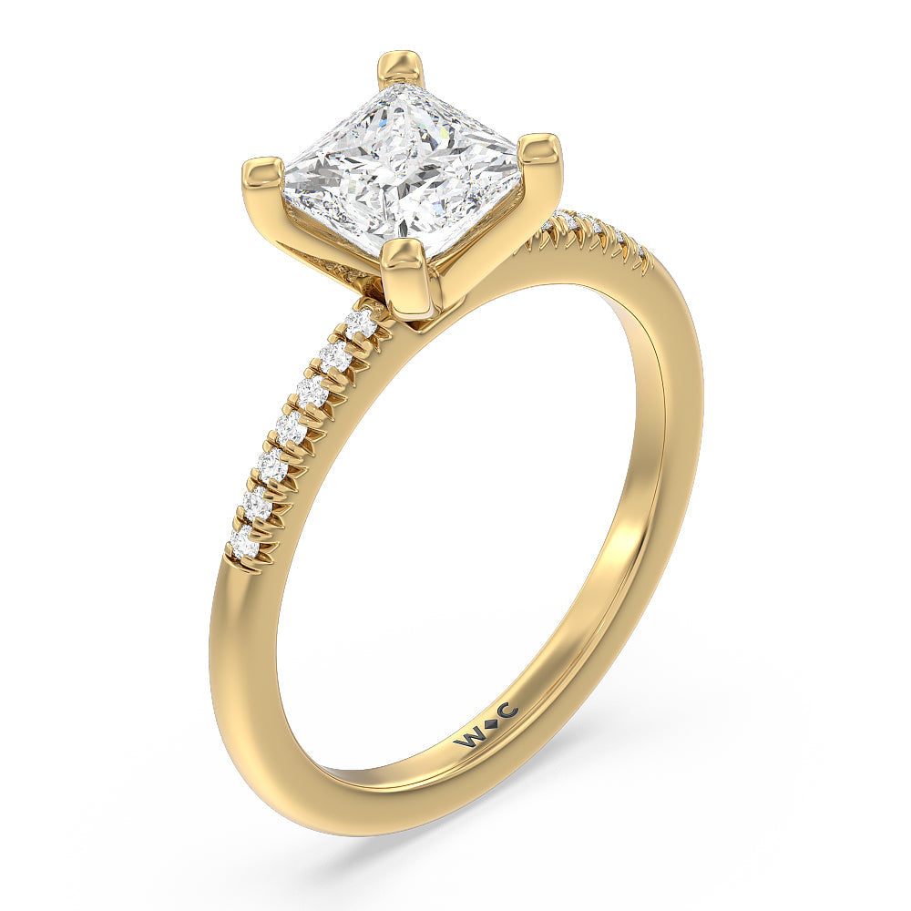 Princess Cut Lyra Petite French Set Diamond Engagement Ring with Lab Grown Diamond in 14KT Yellow Gold view 3
