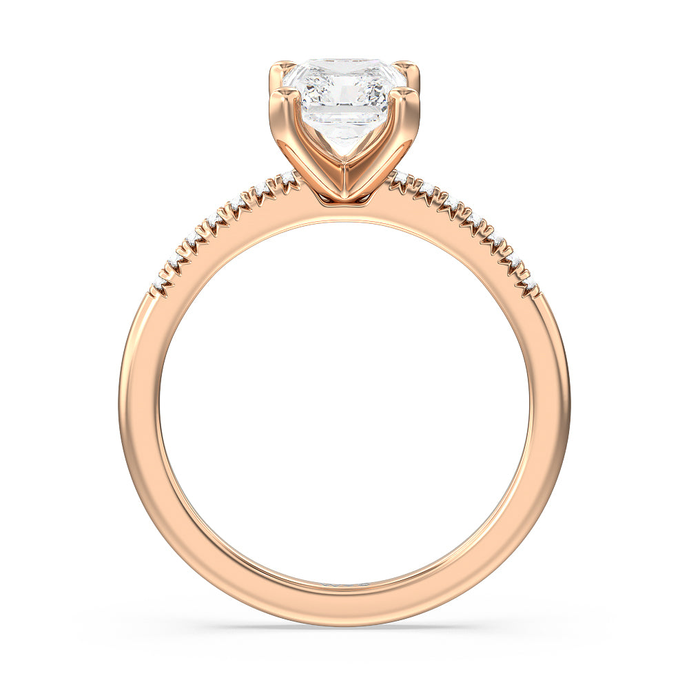 Radiant Cut Lyra Petite French Set Diamond Engagement Ring with Lab Grown Diamond in 14KT Rose Gold view 2
