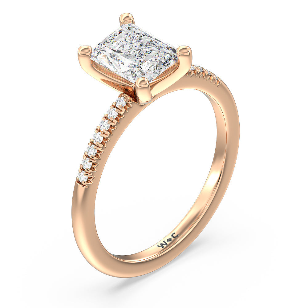 Radiant Cut Lyra Petite French Set Diamond Engagement Ring with Lab Grown Diamond in 14KT Rose Gold view 3
