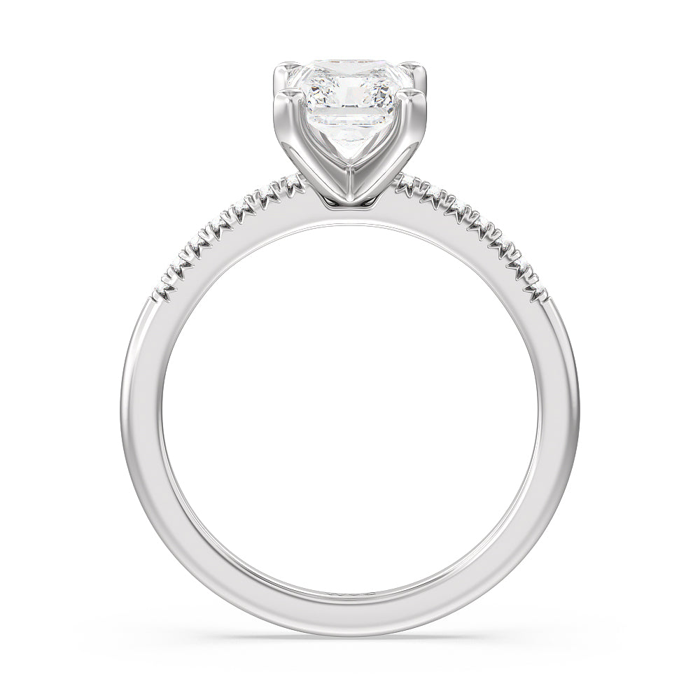 Radiant Cut Lyra Petite French Set Diamond Engagement Ring with Lab Grown Diamond in 14KT Platinum view 2
