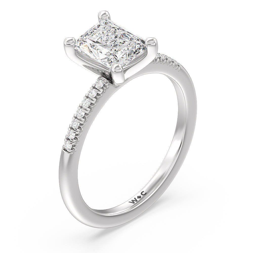 Radiant Cut Lyra Petite French Set Diamond Engagement Ring with Lab Grown Diamond in 14KT Platinum view 3
